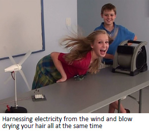 Harnessing electricity from the wind and blow drying your hair all at the same time